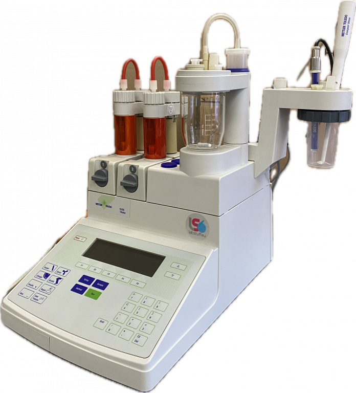 Mettler DL55 Titrator mit 2 Büretten 10 & 20ml , KF Aufsatz, Stirrer, etc.